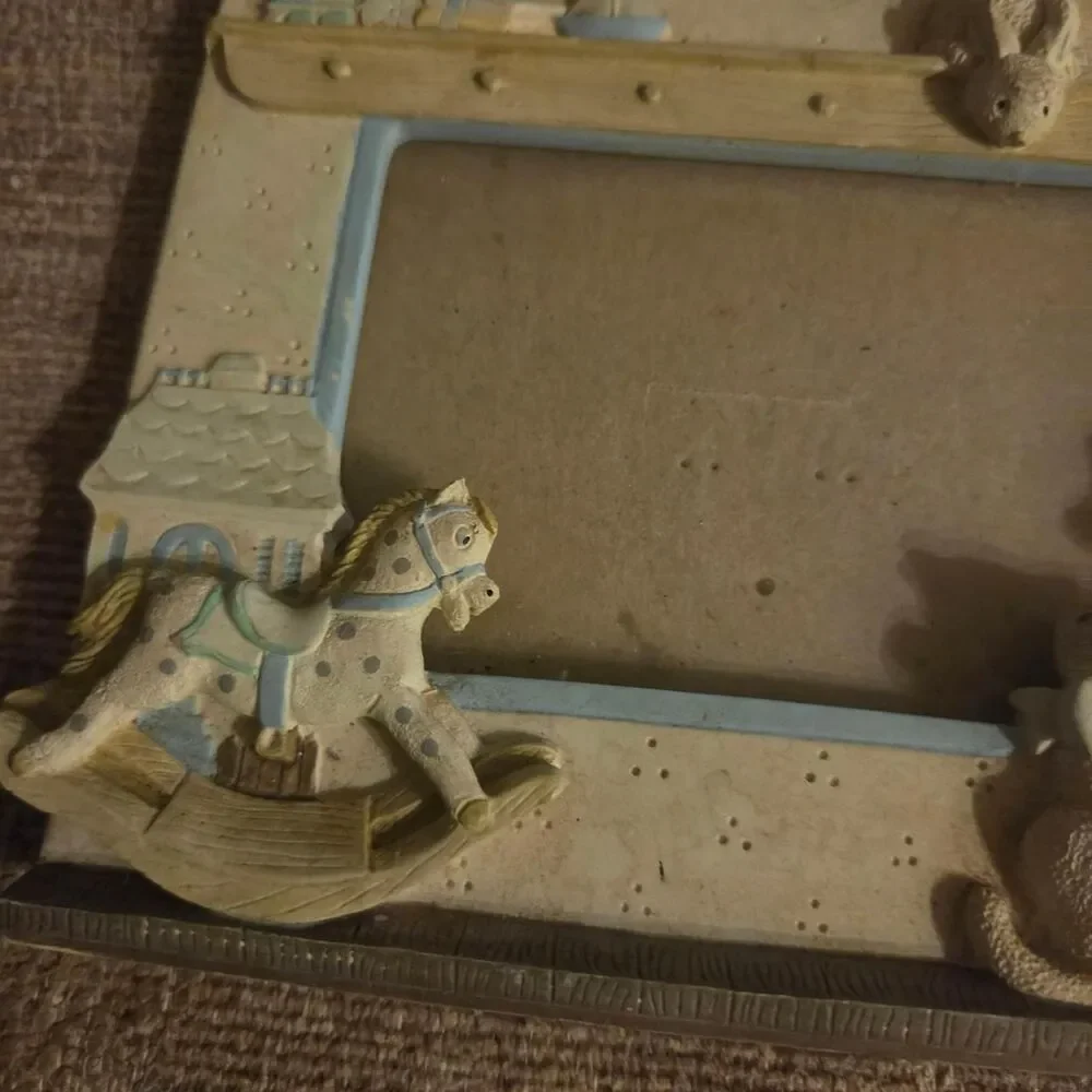 Vintage 3D Nursery Toy Picture Frame - Rocking Horse, Bunny Kitten nursery retro